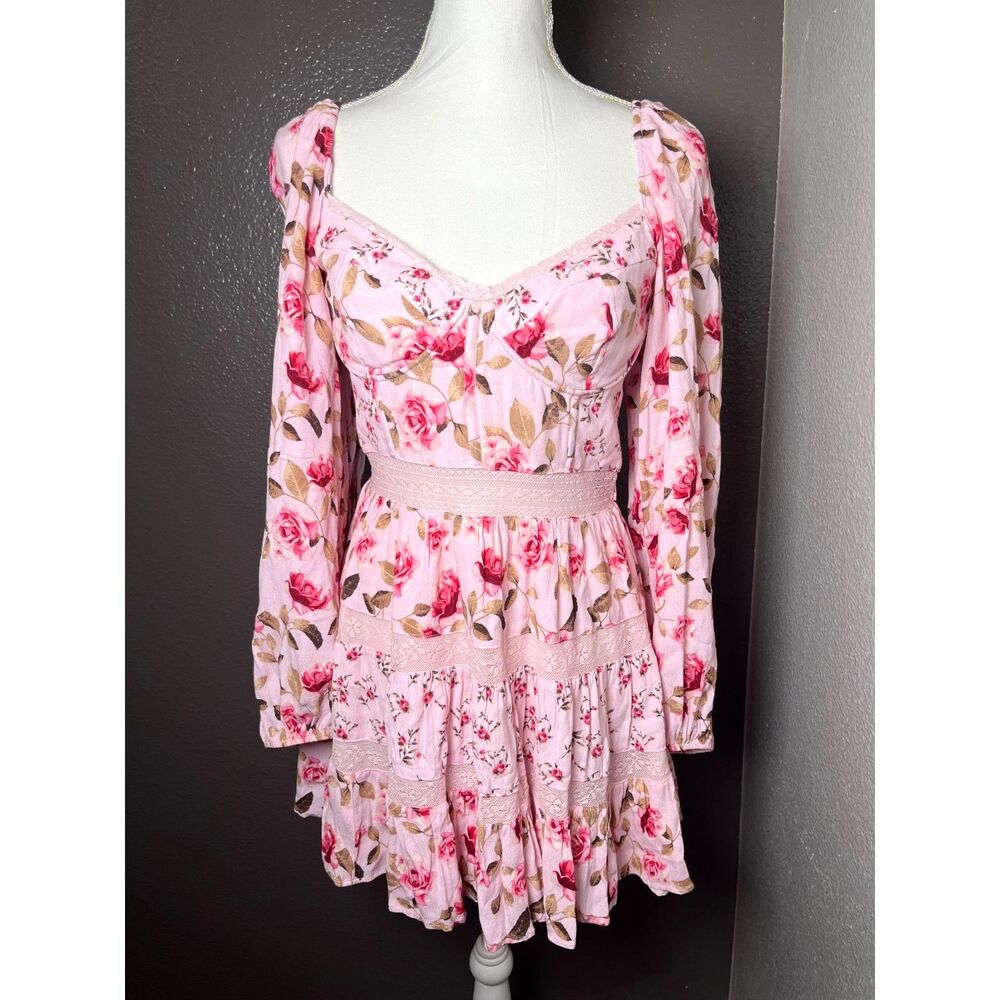 Altar’d State Pink Kate Floral Mini Dress Size Largebustier corset bodice - Picture 7 of 8